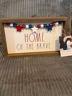 Rae Dunn Red White Blue Beaded "Home of the Brave" Framed Sign